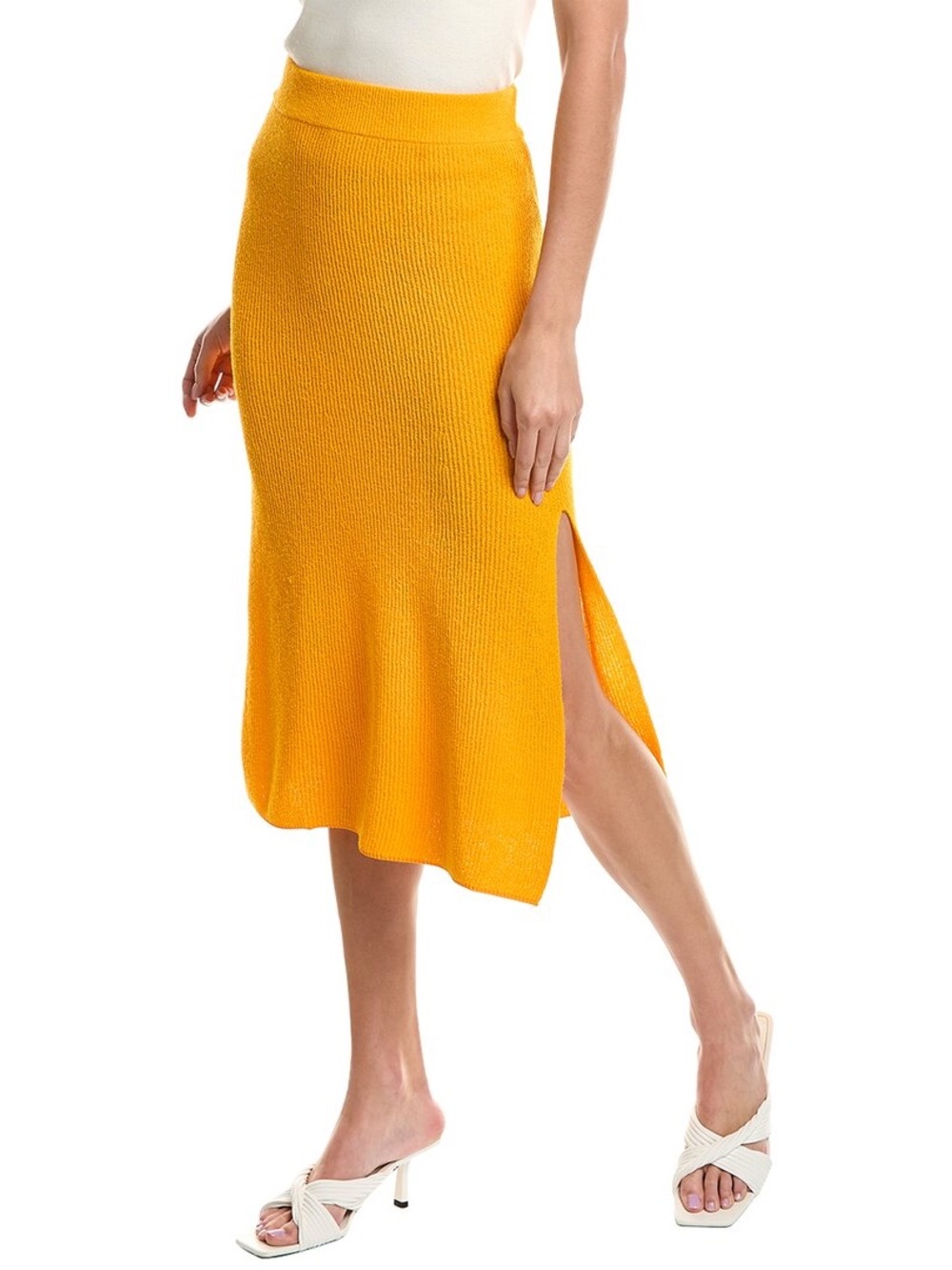 rag & bone Yellow Knit Midi Skirt with Side Slit